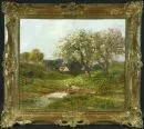 Arnegger, Alois, 1879 - 1963 Wenen – Olie/Multiplex, 57,5 x 67 cm, "Kippenhof in het voorjaar", gesigneerd rechtsonder