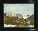 Curry, E. W., artiste du 20e siècle – Huile sur carton, 35,5 x 45,5 cm, "Paysage de montagne"