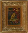 Darey, Louis, 1863 - 1914 – Öl/Holz, 21 x 16 cm, "Interieur mit Affe und Vogel", u.r. sign., Lit.: Thieme-Becker, Benezit, Busse, Saur, Artprice;