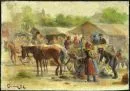 Egervary Potemkin, Agost, 1858 - 1930 – Olej/płótno na kartonie naklejone, 24 x 33 cm, "Targ chłopski", sygn. lewy dolny róg, bez ramy, lit.: Artprice.
