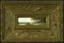 Frey, Ludwig, 1953 Augsbourg – huile/panneau de contreplaqué, 3,5 x 12,5 cm, intitulé au dos "Paysage de l'Allgäu", signé en bas à droite, réf. : im Hause ;
