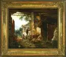 Peintre de genre du 19e s. – Huile/toile, 55 x 68 cm, "Paysan rentrant avec des animaux"