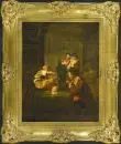 Peintre de genre du 19e s. – Huile/toile, doublée, 32 x 25 cm, "Le jeu de cartes avec hôpital militaire"