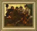 Peintre de genre du 20e s. – Huile/bois, 36 x 45 cm, "Salle d'auberge avec chasseurs"