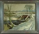 Gillessen, Johann Heinrich, 1910 - 1997 – Öl/Krt, 59 x 70 cm, "Winterlandschaft mit Brücke", u.r. sign., Lit.: Artprice;