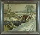 Gillessen, Johann Heinrich, 1910 - 1997 – Olie/karton, 59 x 70 cm, "Winterlandschap met brug", gesigneerd rechtsonder, lit.: Artprice