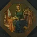 19e-eeuwse heiligenschilder – Olie/blik, 25 x 25 cm, achthoekig, "H. Cecilia", kleurverliezen, deuken