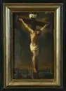 19e-eeuwse heiligenschilder – Olie/doek, 30 x 19 cm, "Christus aan het kruis"
