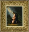 19th/20th c. Saint Painter – Oil/metal, 21.5 x 18 cm, "Praying Christ", hole at top