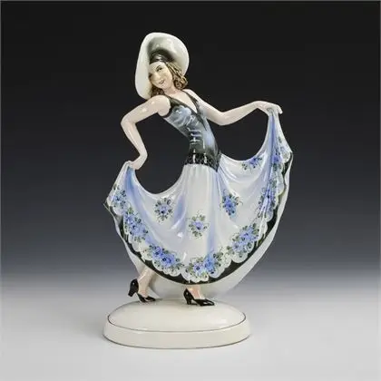 Art deco danseres met hoed. Waarschijnlijk Hertwig & Co., Katzhütte