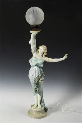 Grote figurale tafellamp. Weense manufactuur Friedrich Goldscheider