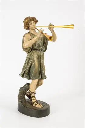 Figuur: aulos-speler. Weense manufactuur Friedrich Goldscheider