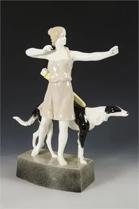 Mythologisch figuur: Diana met windhond. Weense manufactuur Friedrich Goldscheider