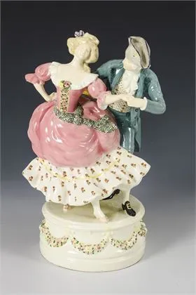 Dansend rococopaar. Weense manufactuur Friedrich Goldscheider