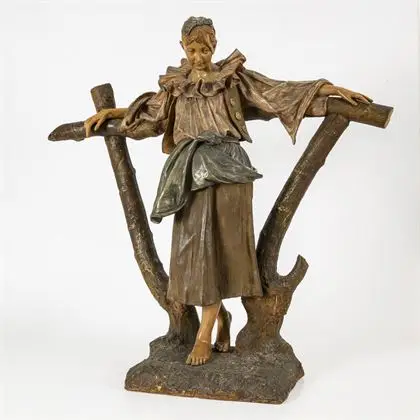 Groot figuur van een rustend meisje. Wiener Manufaktur Friedrich Goldscheider