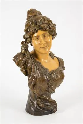 Buste van een dame met bladerrank. Weense manufactuur Friedrich Goldscheider