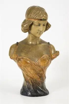 Jugendstil buste van een jonge vrouw. Weense manufactuur Friedrich Goldscheider