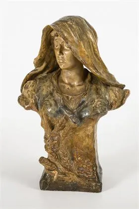 Jugendstil buste van een boerin. Weense manufactuur Friedrich Goldscheider