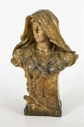 Jugendstil buste van een boerin. Weense manufactuur Friedrich Goldscheider