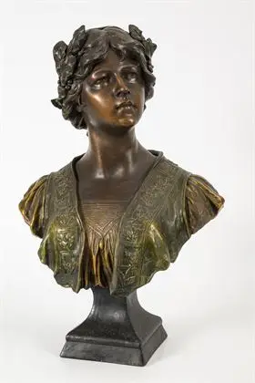 Buste van een jonge vrouw met lauwerkrans