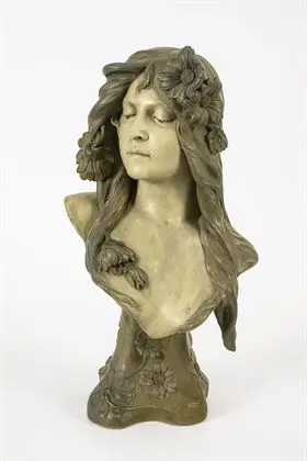 Jugendstil buste van een vrouw met margrieten