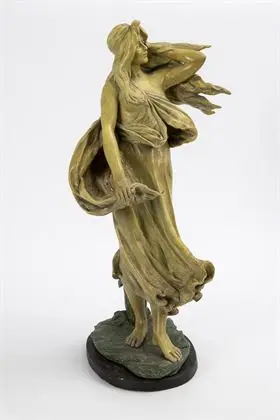Jugendstil figuur: Nimf in de wind. Reps & Trinte Kunstanstalt plastischer Bildwerke, Magdeburg