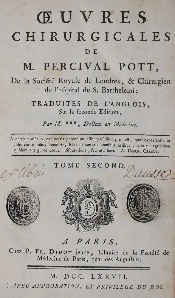Pott,P. – Oeuvres chirurgicales traduites de l'anglois, sur la seconde (Bd