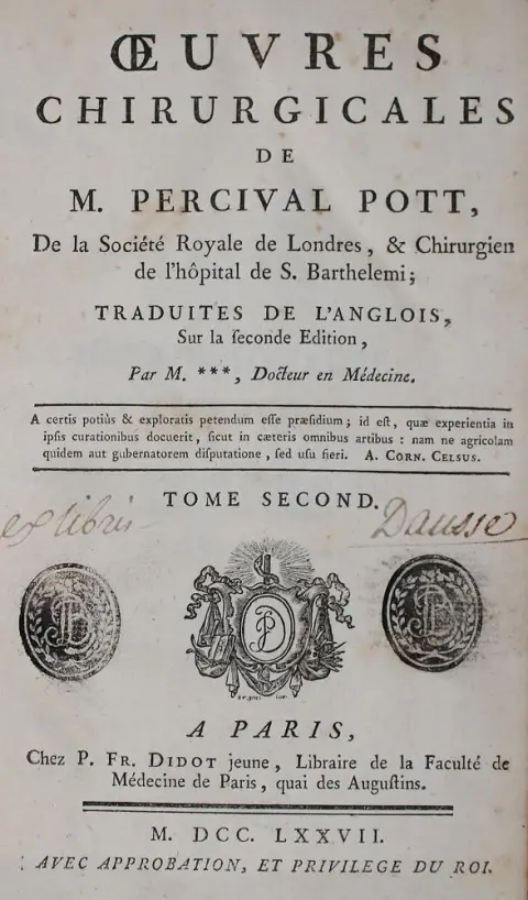 Pott,P. – Oeuvres chirurgicales traduites de l'anglois, sur la seconde (vol.