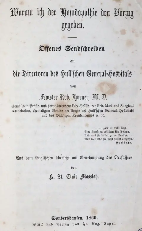 Horner,F.R. – Waarom ik de voorkeur gaf aan homeopathie
