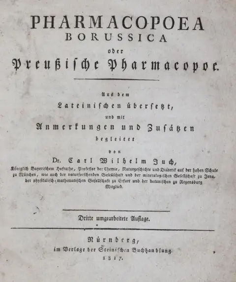 Juch,C.W. (éd.). – Pharmacopoea Borussica ou Pharmacopée prussienne