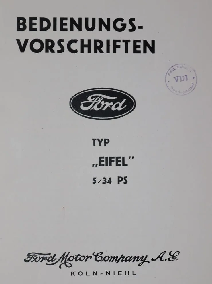 Ford AG. – Instructions d'utilisation, type "Eifel" 5/34 PS