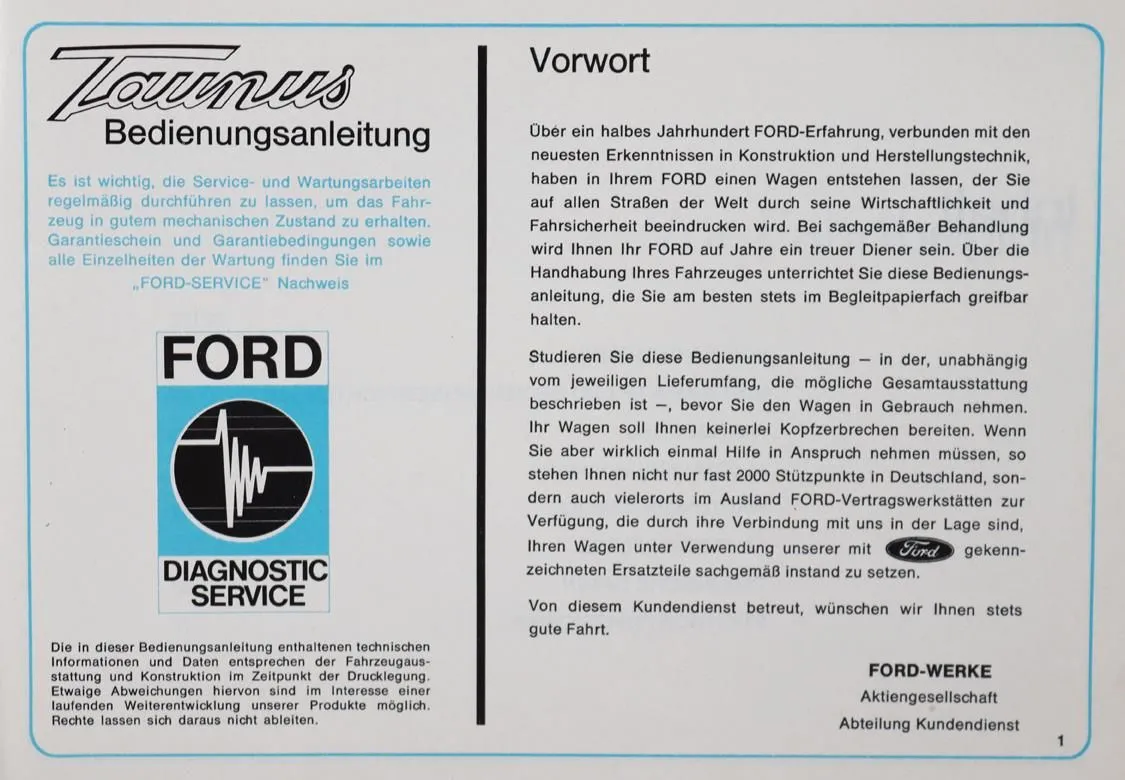 Ford AG. – Manuel d'utilisation Taunus