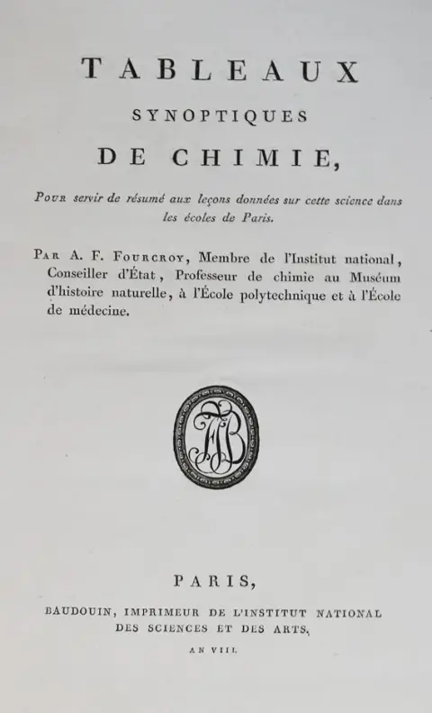 Fourcroy,A.F. – Tableaux synoptiques de chimie, pour servir de rsum aux lecons donnes sur cette science dans les coles de Pari