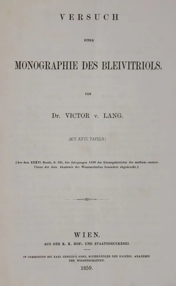 Lang,V.v. – Versuch einer Monographie des Bleivitriols