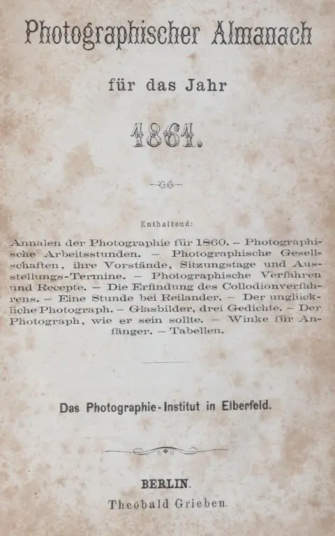 Photographie-Institut Elberfeld (изд.). – Photographischer Almanach на 1861 (и:) 1862