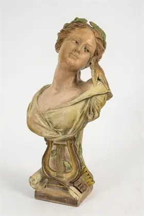 Art Nouveau buste: Allegorie van de muziek. Louis Alphonse Hanne Manufacture de L'Isle-Adam