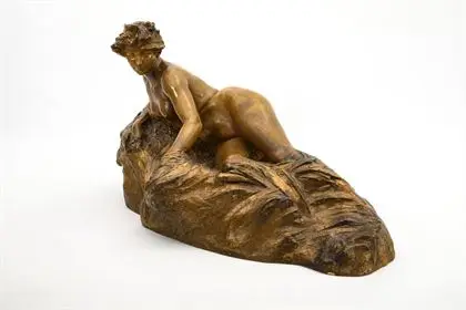 Jugendstil terracotta figuur "Naïade dans les roseaux" (Najade in het riet)