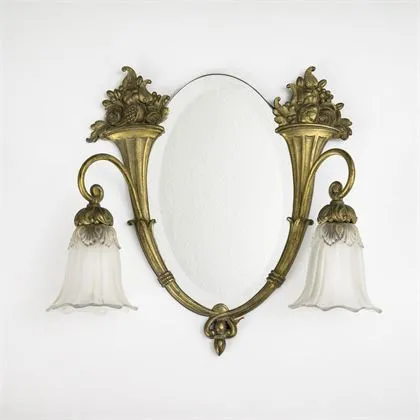 Art-deco spiegel met twee lampen