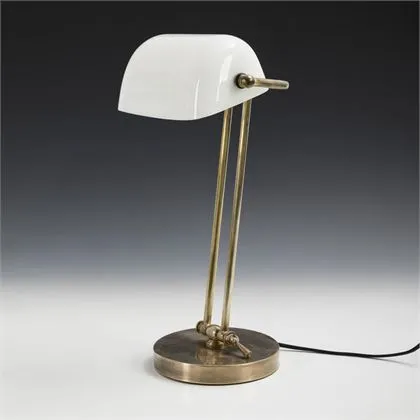 Art deco bankéřská lampa s bílým stínidlem