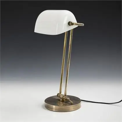 Art deco bankéřská lampa s bílým stínidlem