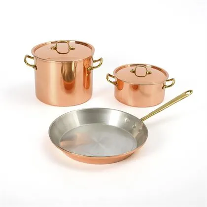 2 copper pots and one copper pan