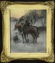 Konarski, J., Künstler des 19./20. Jh. – Öl/Krt, 14,5 x 12,5 cm, "Abendliche Winterlandschaft mit Reiter", u.r. sign., Lit.: Artprice;