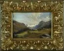 Landschapsschilder 19e eeuw – Olie/hout, 13,5 x 21 cm, getiteld op achterzijde "Sylvretta von Selfranga bei Klosters"