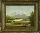 Landschaftsmaler des 19. Jh. – Öl/Holz, 14 x 18,5 cm, "Weite Landschaft mit Wanderer", rücks. undeutl. bez.;