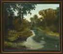 Peintre paysagiste des 19e/20e s. – Huile/toile, 57 x 71 cm, "Paysage fluvial avec bateau", sign. illisible au dos, parties doublées, retouches