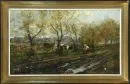 Landschaftsmaler des 19./20. Jh. – Öl/Lwd, 90 x 147 cm, "Landschaft mit rastender Hirtin", u.r. undeutl. sign., kleinere Farbfehlstellen und Retuschen,…
