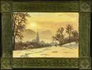 Peintre paysagiste du 20e s. – huile/panneau de fibres, 16 x 23 cm, "Paysage d'hiver", cadre en laiton