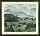 Peintre paysagiste du 20e s. – Huile/toile sur carton, 37 x 43 cm, "Berglandschaft", signature illisible en bas à droite