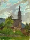 Peintre paysagiste du 20e s. – Huile/toile, 21 x 16 cm, "Kirchdorf", sans cadre