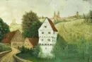 Malarz pejzażysta XX w. – Olej/sklejka, 20 x 30 cm, "Topplerschlösschen koło Rothenburg o. d. Tauber", bez ramy